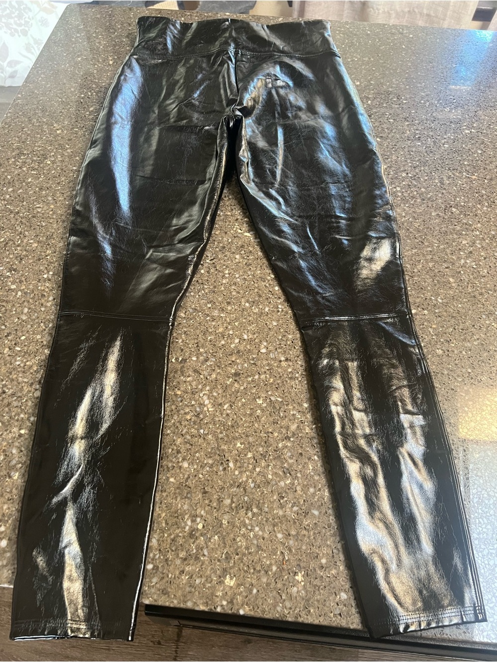 SPANX Black Shiny High-Rise Faux Leather Shaping Leggings Rock Goth MobWife L - Picture 7 of 9